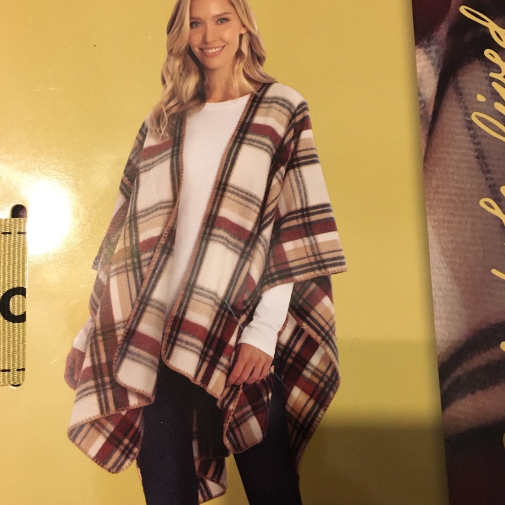 Soft and cozy Blanket Shaw/Wrap in plaid print.